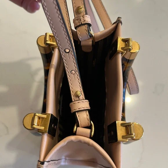 100% Authentic Fendi Pink Tortoishell Mini Sunshine Top Handle Crossbody Bag - Picture 10 of 11